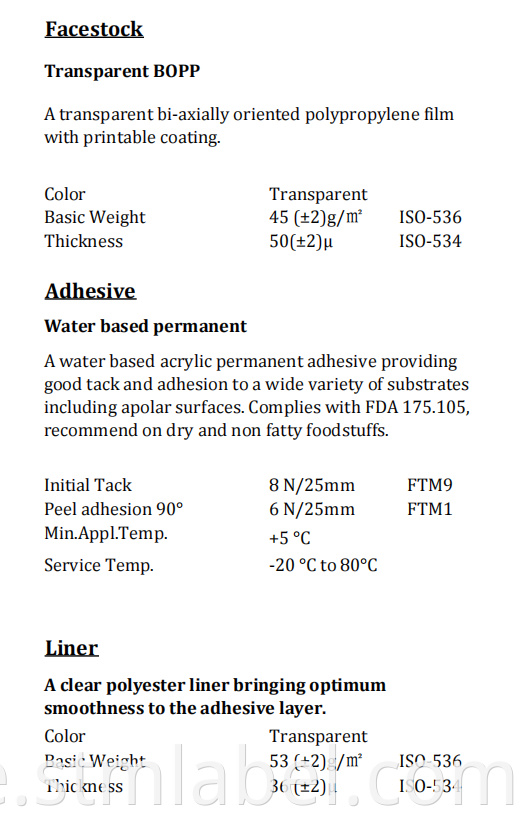 71ql01i64 Transparent Bopp Tc Water Based Permanent Pet Liner